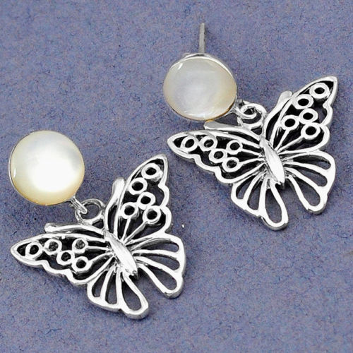 White Blister Pearl Butterfly Earrings